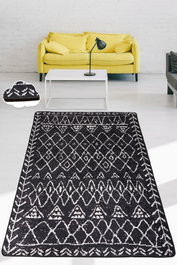 Conceptum Alfombra Soho - Black, 100% Poliéster, Impresión Digital, Tamaño 140 x 190 cm, Lavable a Máquina